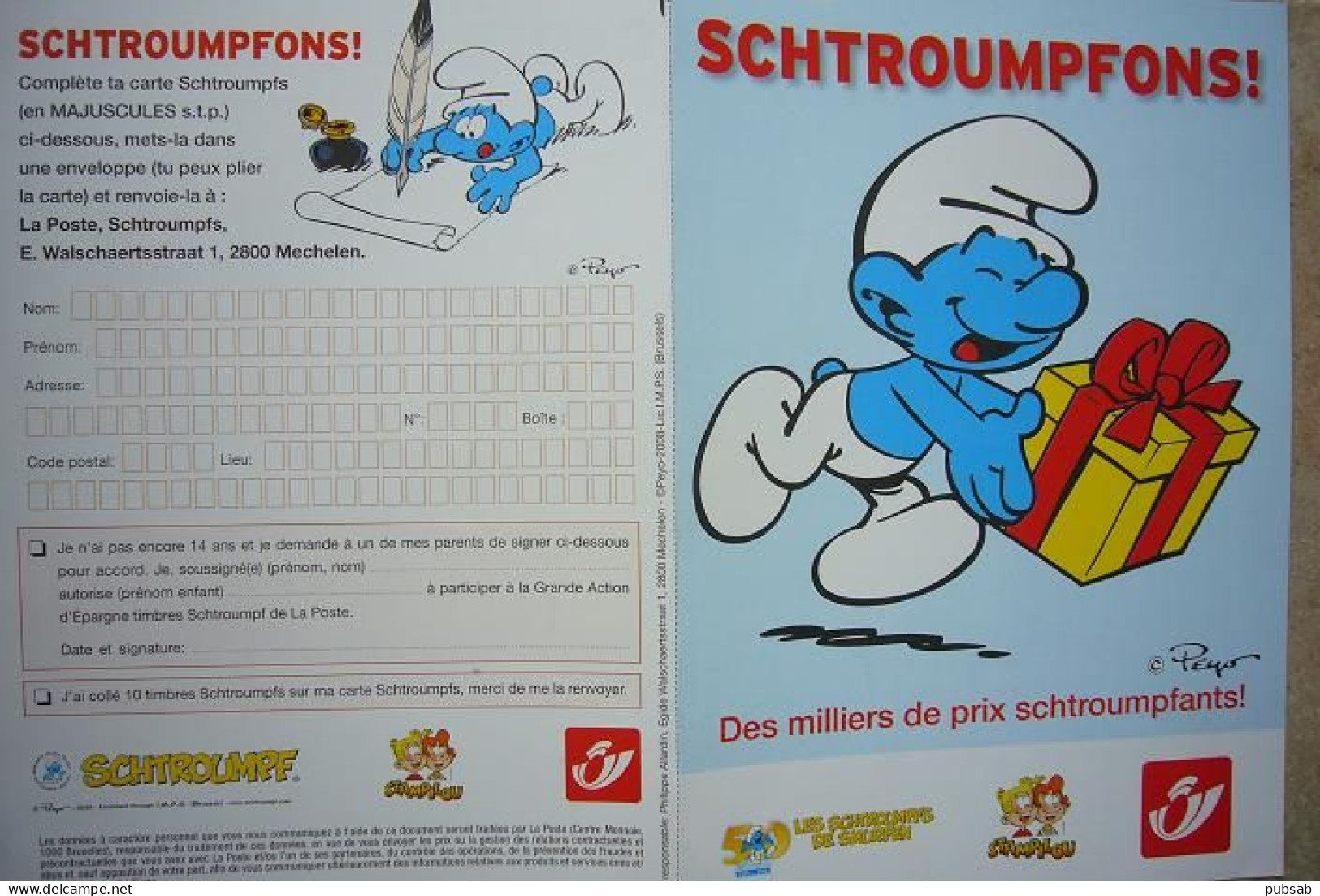 BD / Les Schtroumpfs / Peyo - 2008 / Publicité De BPOSTE - LA POSTE - Other & Unclassified