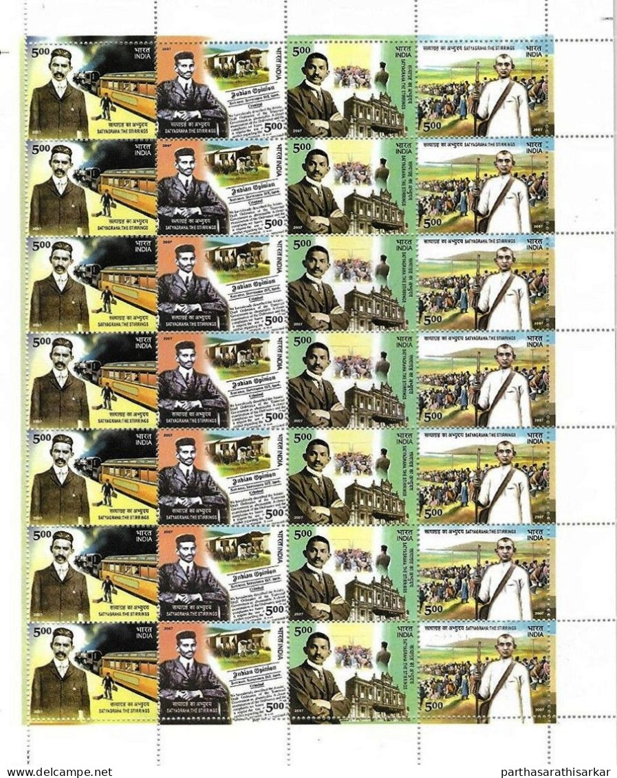 INDIA 2007 SATYAGRAHA CENTENARY MAHATMA GANDHI SE-TENANT FULL SHEET MS MNH - Unused Stamps