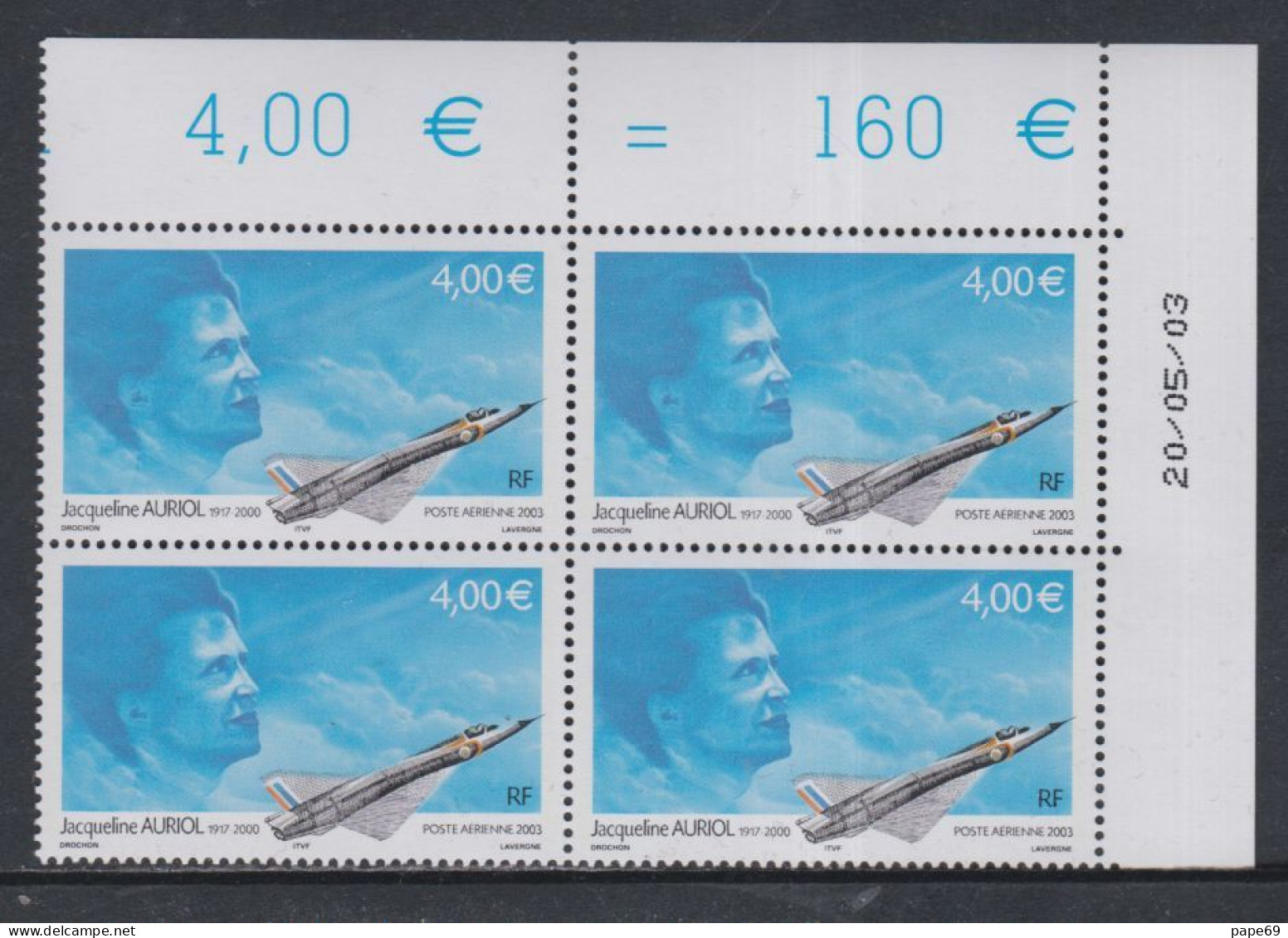 France P.A. N° 66 XX  30 F. : Hommage à Jacqueline Auriol, En Bloc De 4 Coin Daté Du 9 . 1 . 86 ; Sans Charnière TB - Luftpost