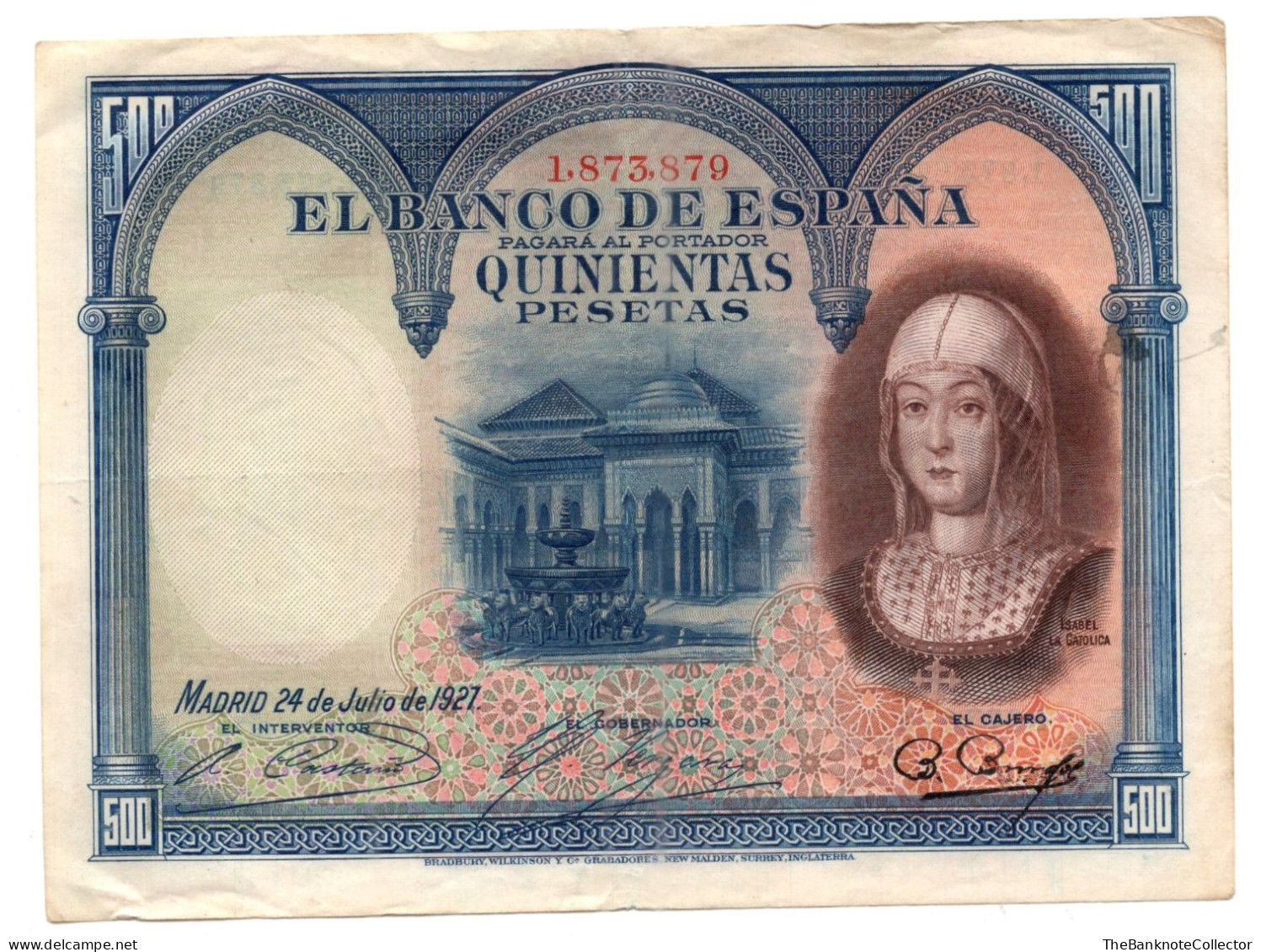 Spain 500 Pesetas 1927 P-73 Crisp VF - 1-2-5-25 Pesetas