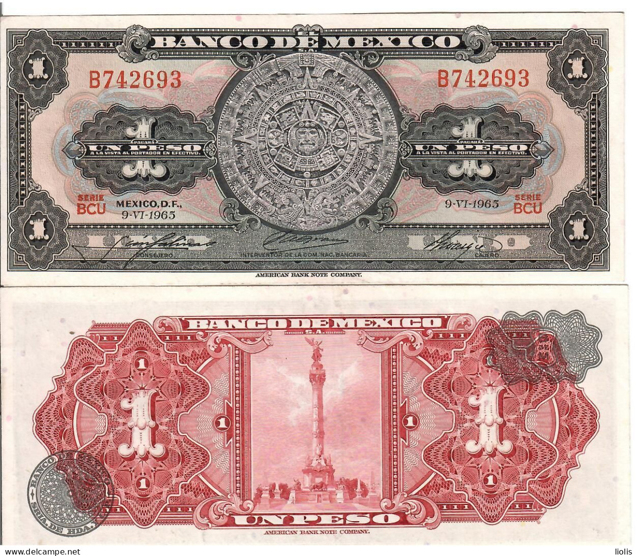 Mexico P-59d  1 Peso  1965 - México