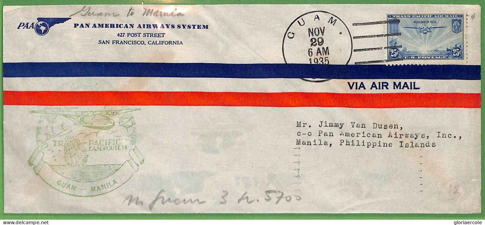 ZA1544 - USA - Postal History - FIRST FLIGHT COVER Guam - Manila 1935 PANAM - Storia Postale