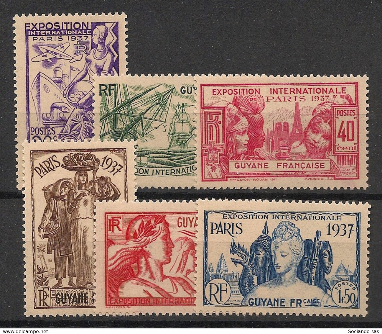GUYANE - 1937 - N°YT. 143 à 148 - Exposition Internationale - Série Complète - Neuf * / MH VF - Ungebraucht