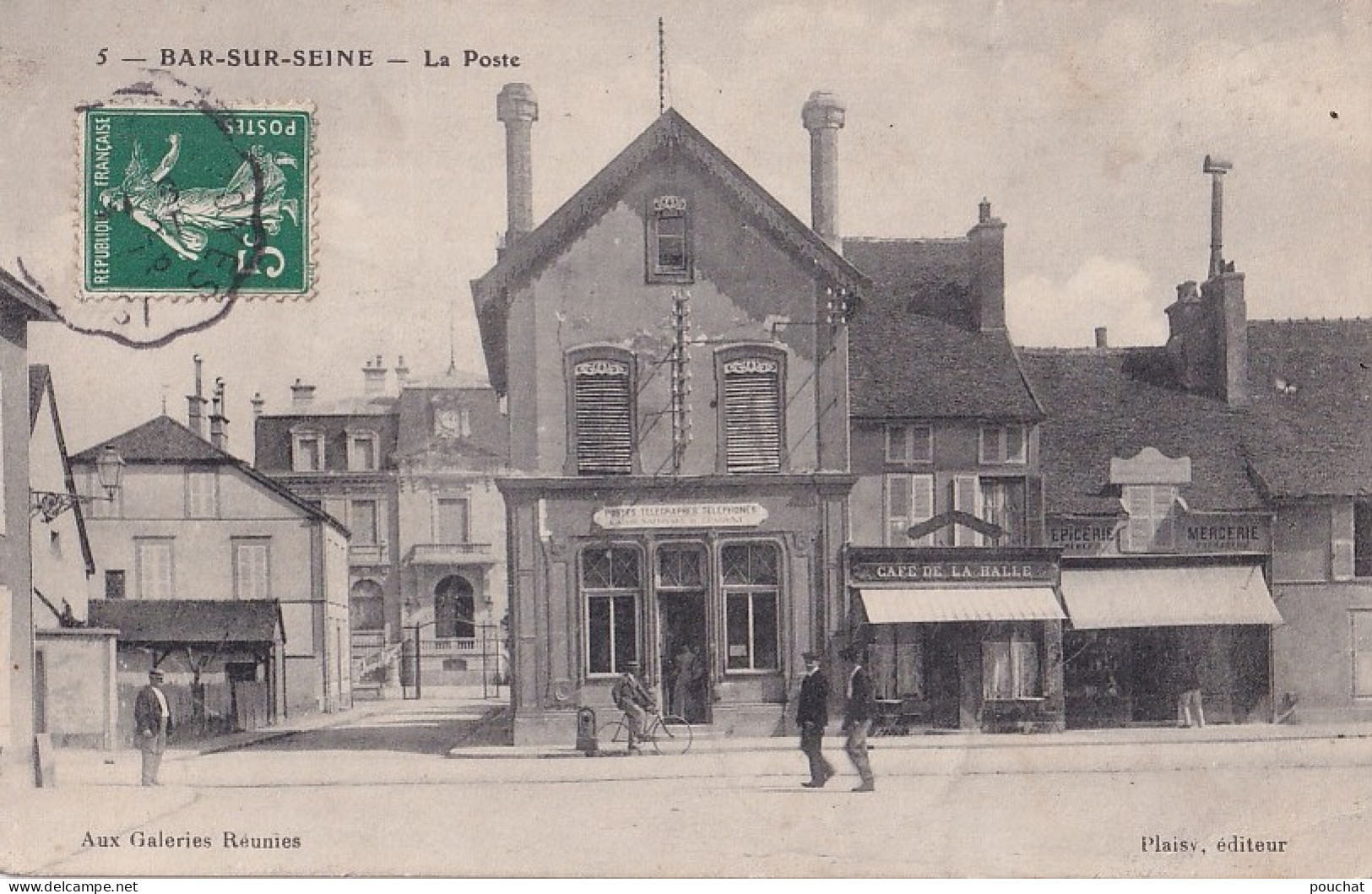 E17-10) BAR SUR SEINE - LA POSTE -  CAFE DE LA HALLE - ANIMEE -  EN 1908 - Bar-sur-Seine