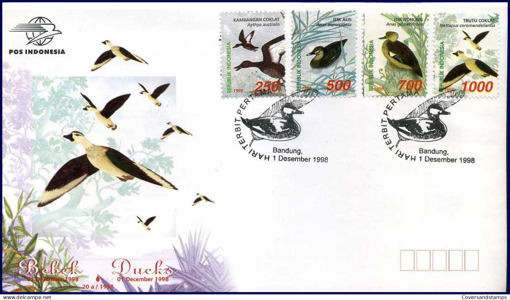 Indonesië - FDC - Vogels : Eenden  -  01-12-1998         - Indonesia