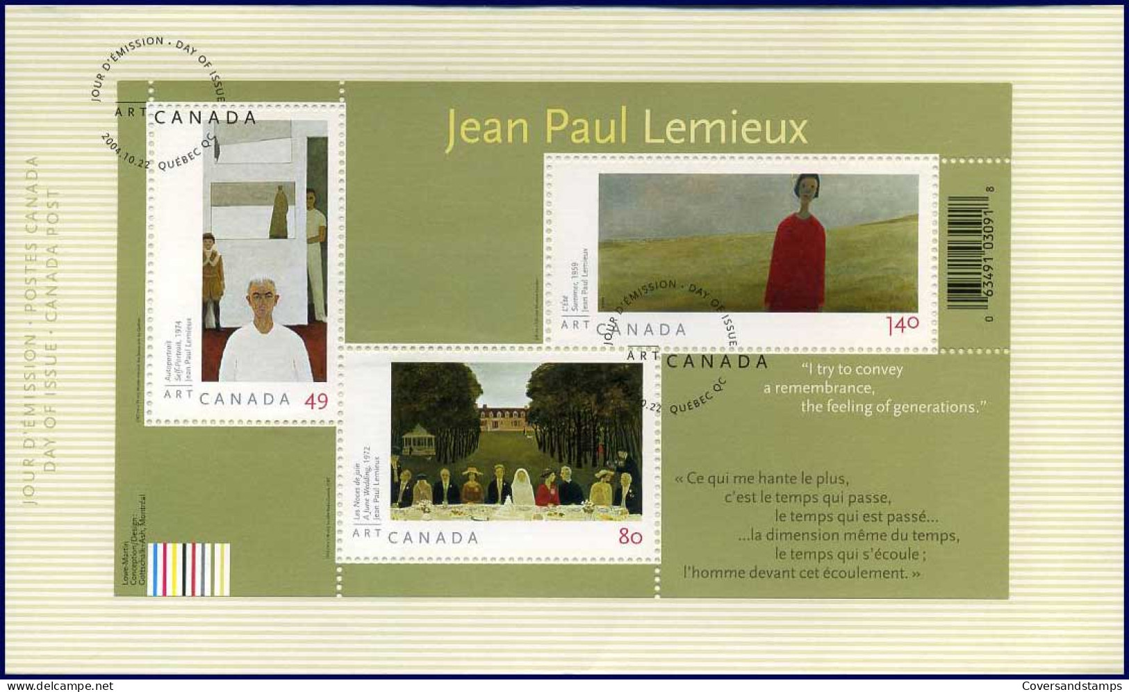 Canada - FDC - Jean Paul Lemieux  -  22-10-2004                         - 2001-2010
