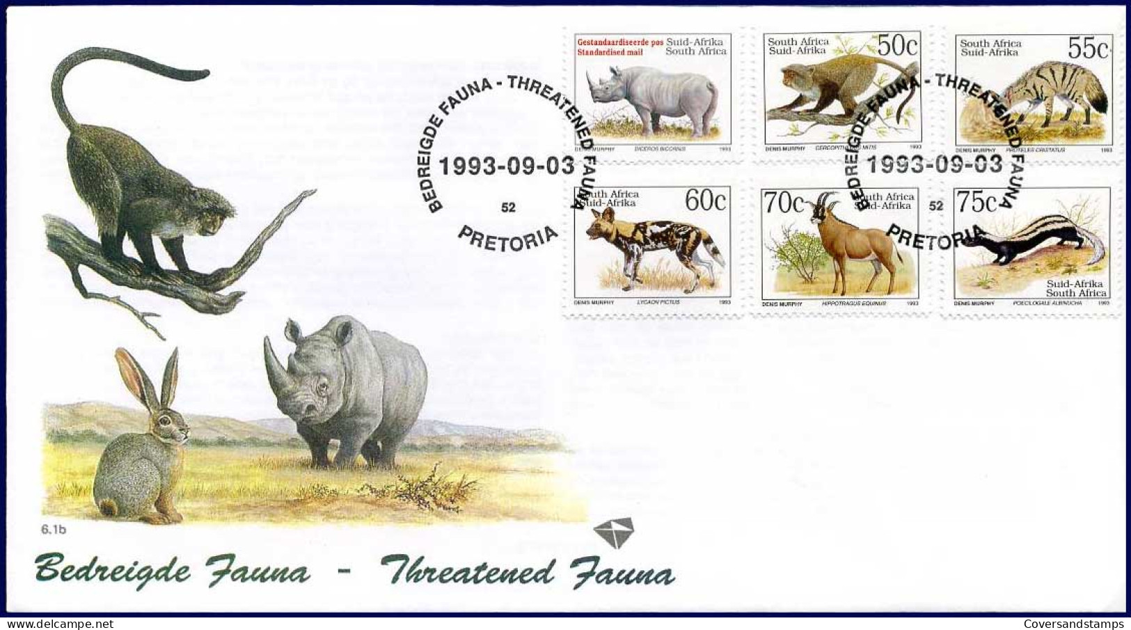 Zuid-Afrika - FDC - Bedreigde Fauna  -  03-09-1993                         - FDC