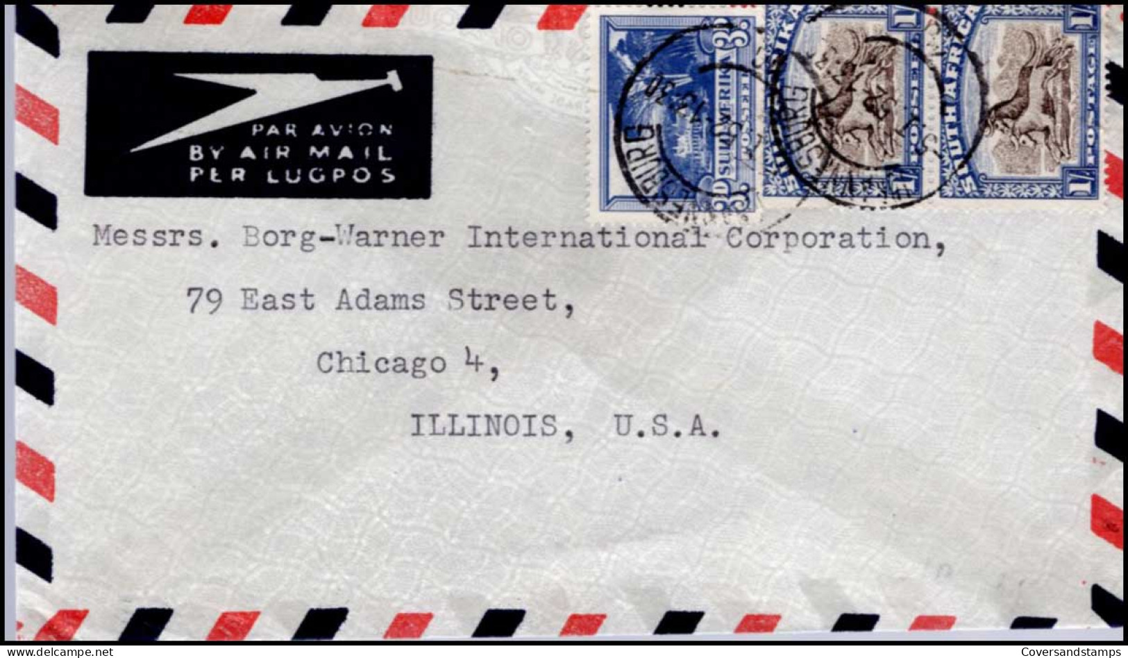 Cover Via Airmail From South-Afica To Chicago, Illinois - Covers & Documents
