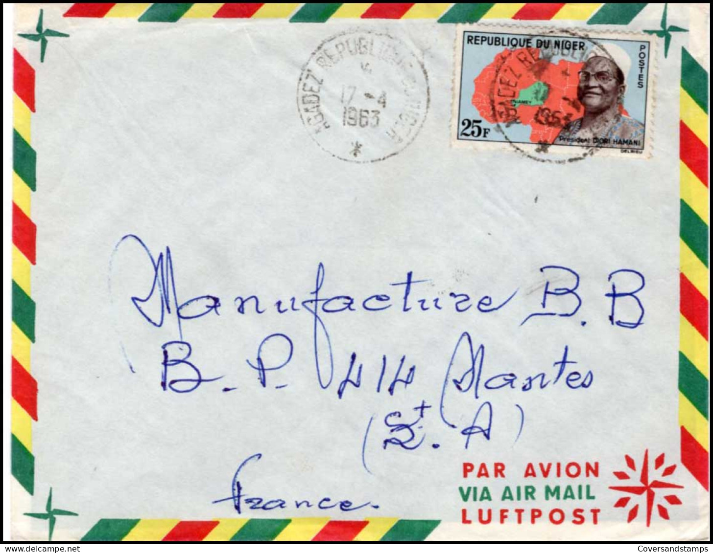 Cover From Niger To France, Via Airmail - Niger (1960-...)
