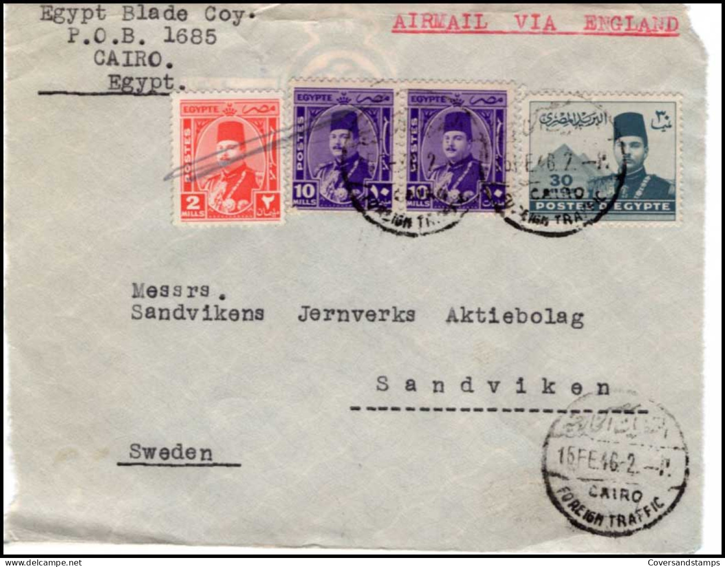 Cover From Egypt To Sweden - Front Only - Storia Postale