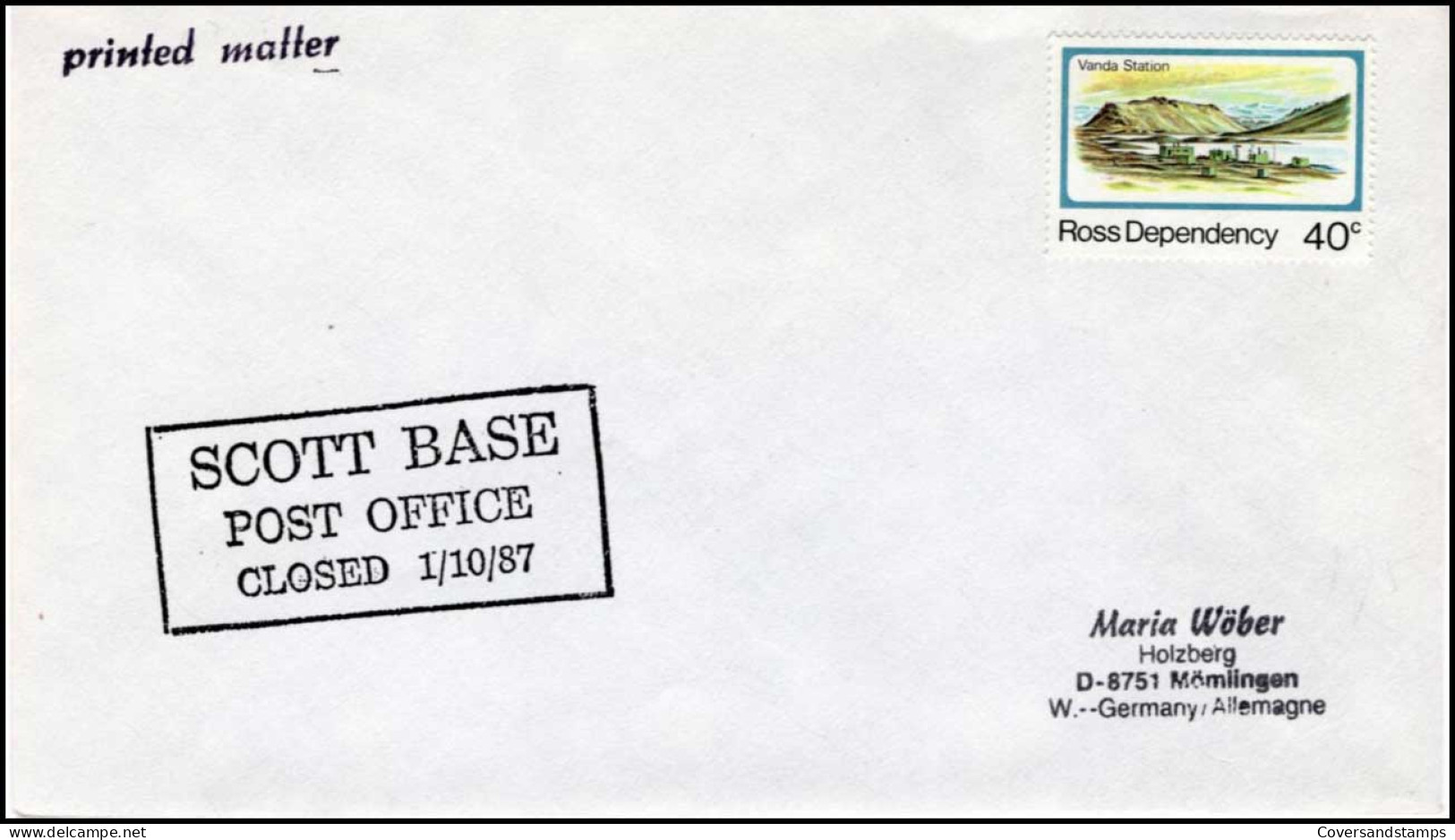 Cover Ross Dependency - Scott Base Post Office Closed - Brieven En Documenten