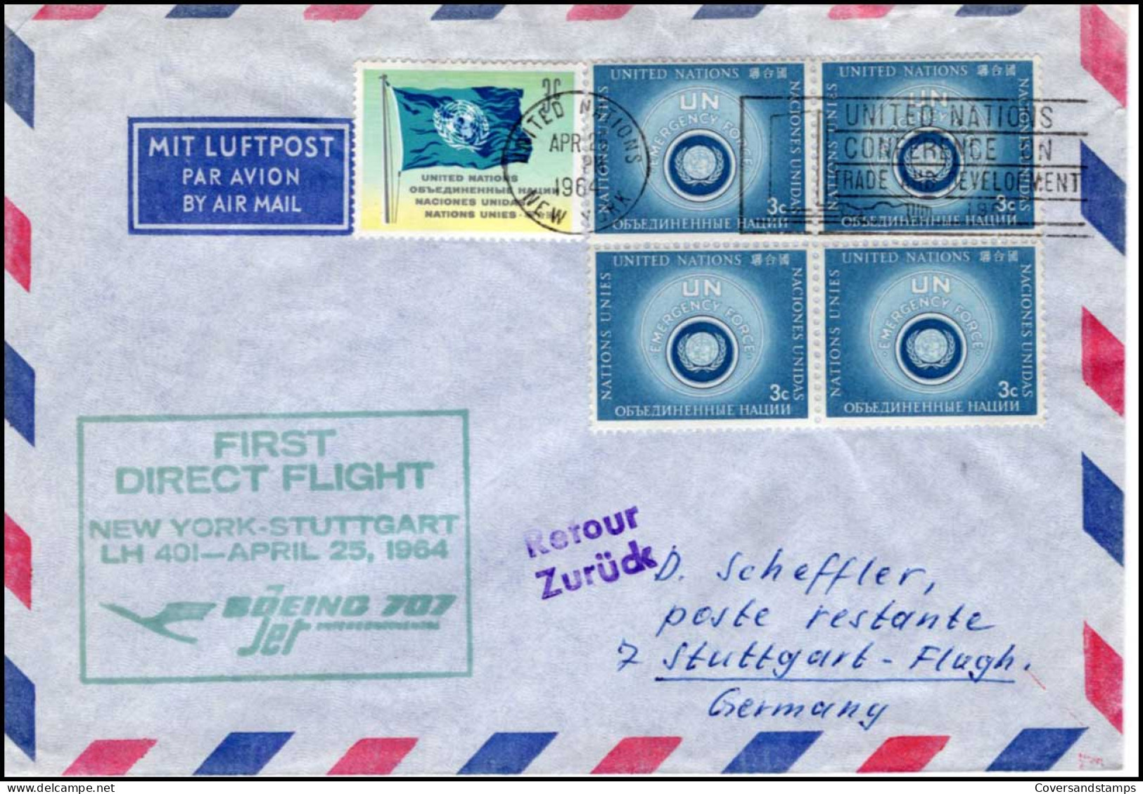 First Flight New York - Stuttgart, 1964 - Storia Postale