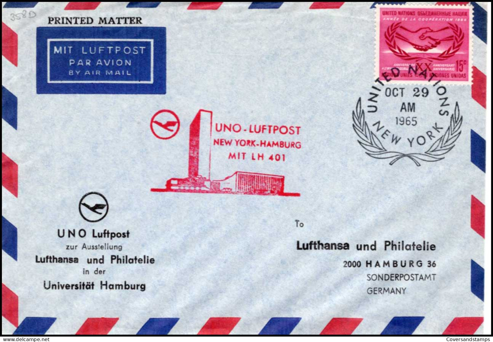 Cover From New York To Hamburg, UNO - Covers & Documents
