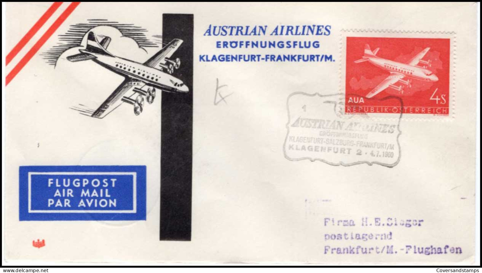 First Flight Klagenfurt-Salzburg-Frankfurt, 1960 - Erst- U. Sonderflugbriefe