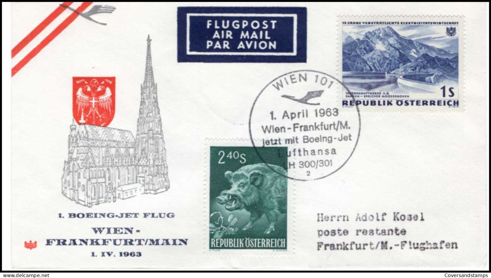 First Flight Vienna-Frankfurt, 1963 - Erst- U. Sonderflugbriefe
