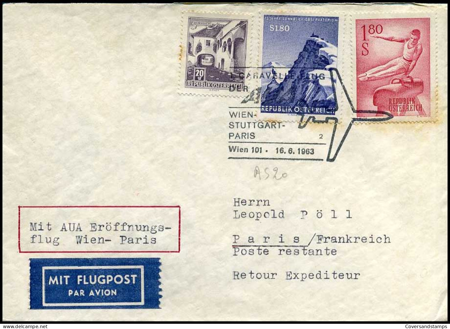 First Flight Vienna-Paris, 1963 - Erst- U. Sonderflugbriefe