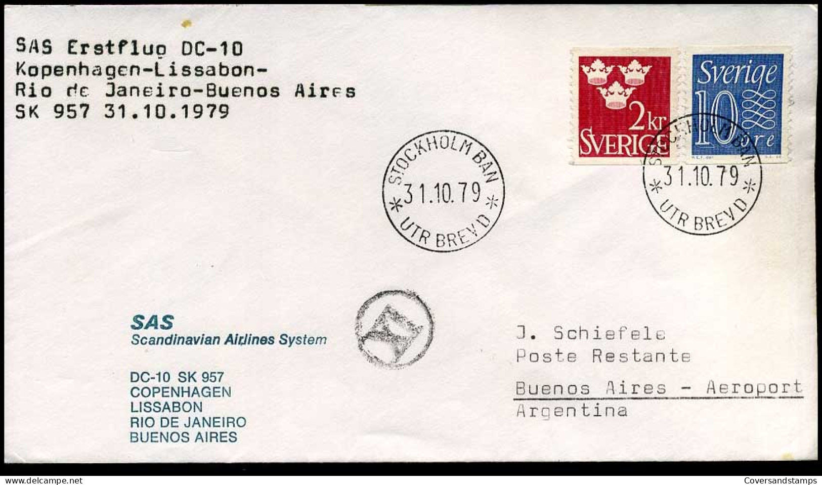 First Flight Kopenhagen-Buenos Aires - Storia Postale