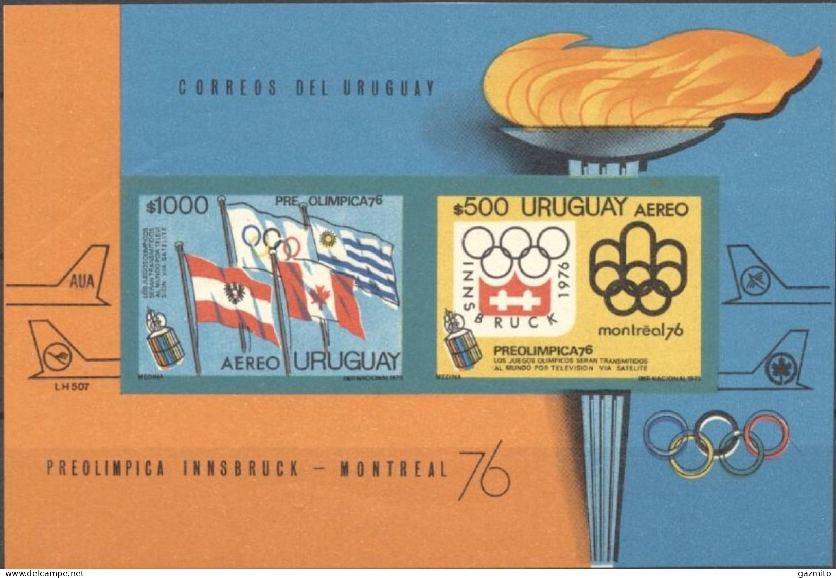 Uruguay 1975, Preolympic Set In Innsbruck And Montreal, BF IMPERFORATED - Invierno 1964: Innsbruck