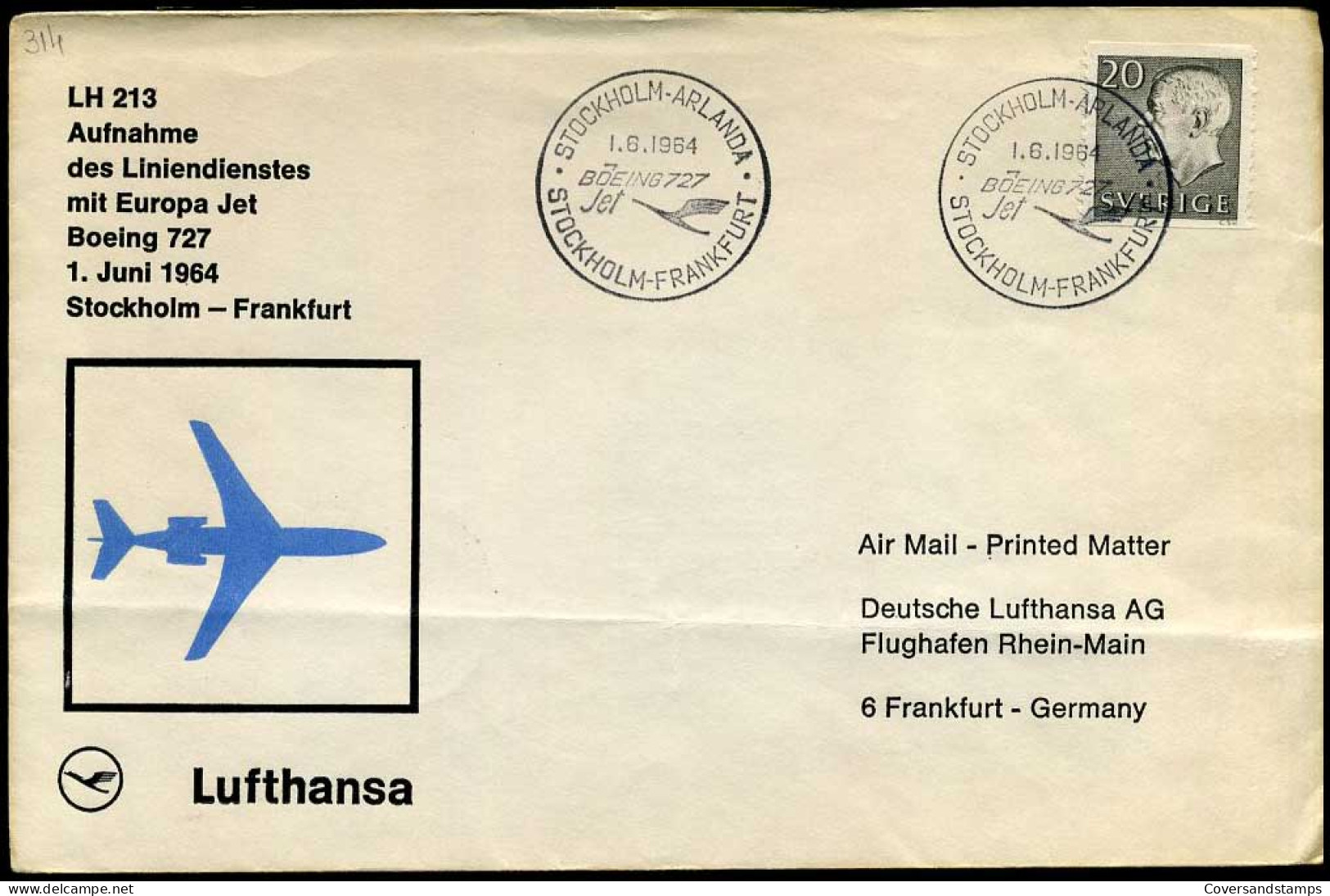 First Flight Stockholm-Frankfurt, Lufthansa - Storia Postale