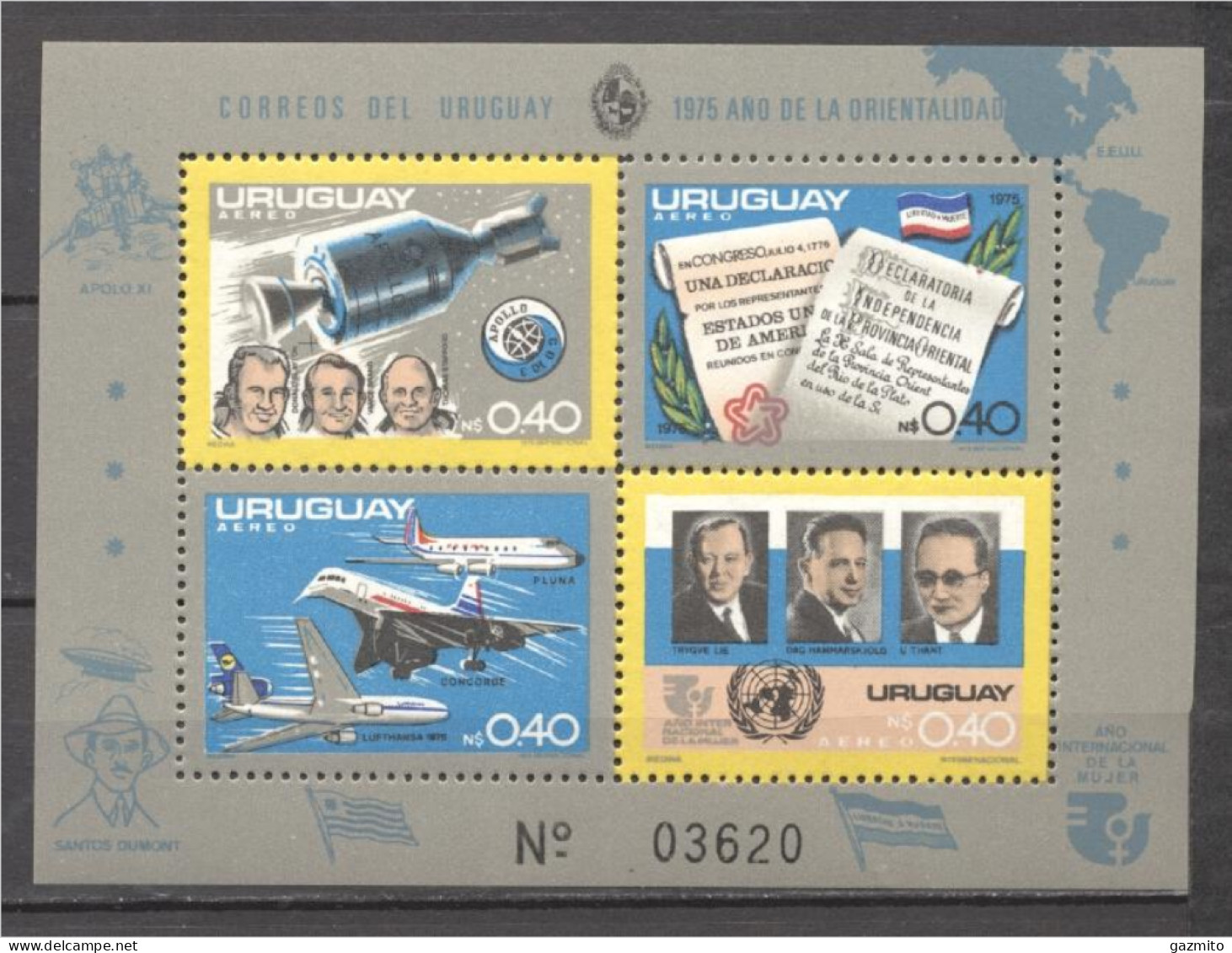 Uruguay 1975, Space, Concorde, Zeppelin, Block - Uruguay