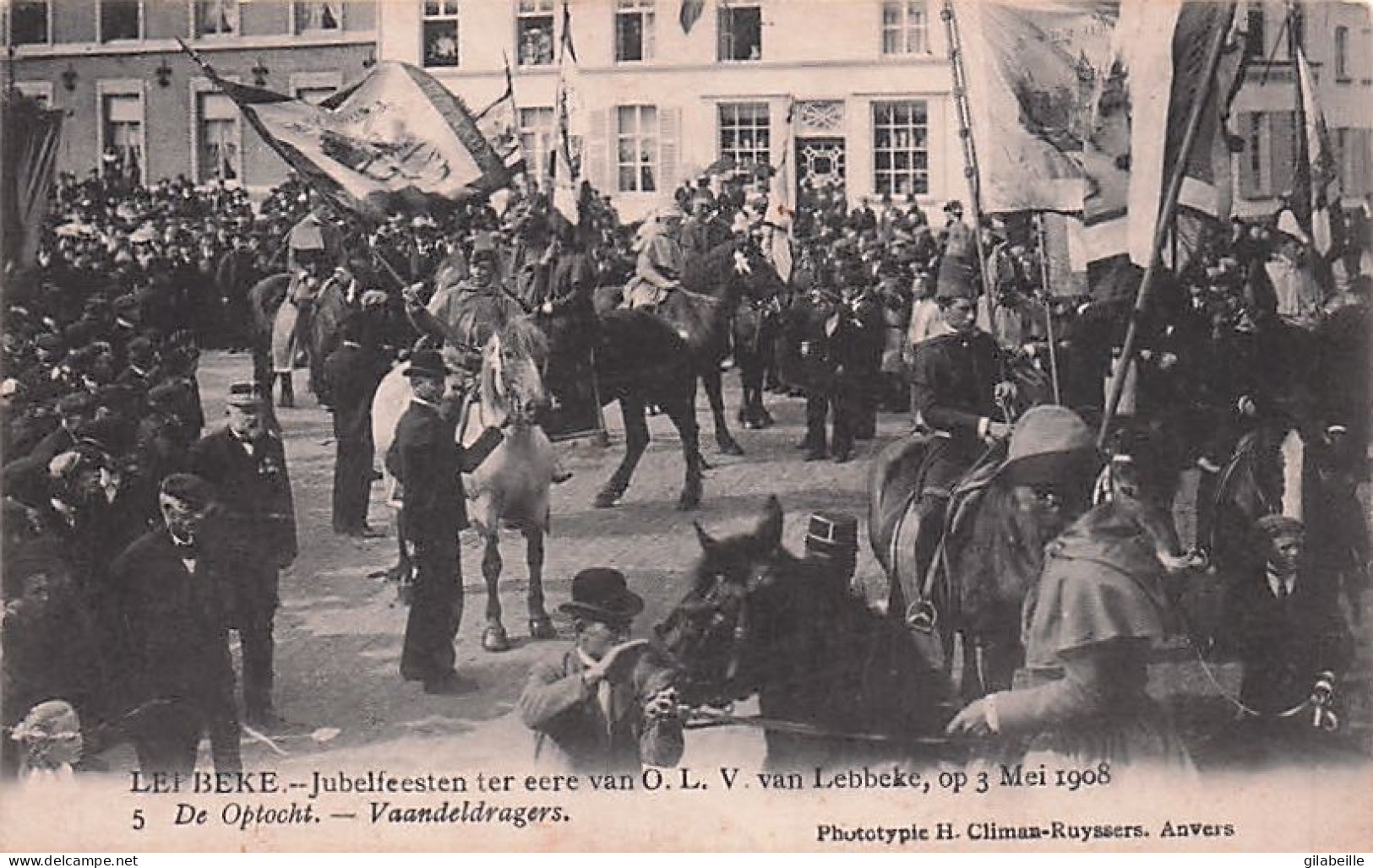 Jubelfeesten Ter Eere Van OLV Van LEBBEKE OP 3 Mei 1908 - De Optocht - Vaandeldragers - Lebbeke