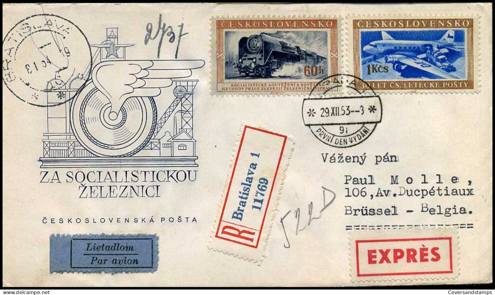 Czech Registered And Express Cover To Brussels, Belgium - Lettres & Documents