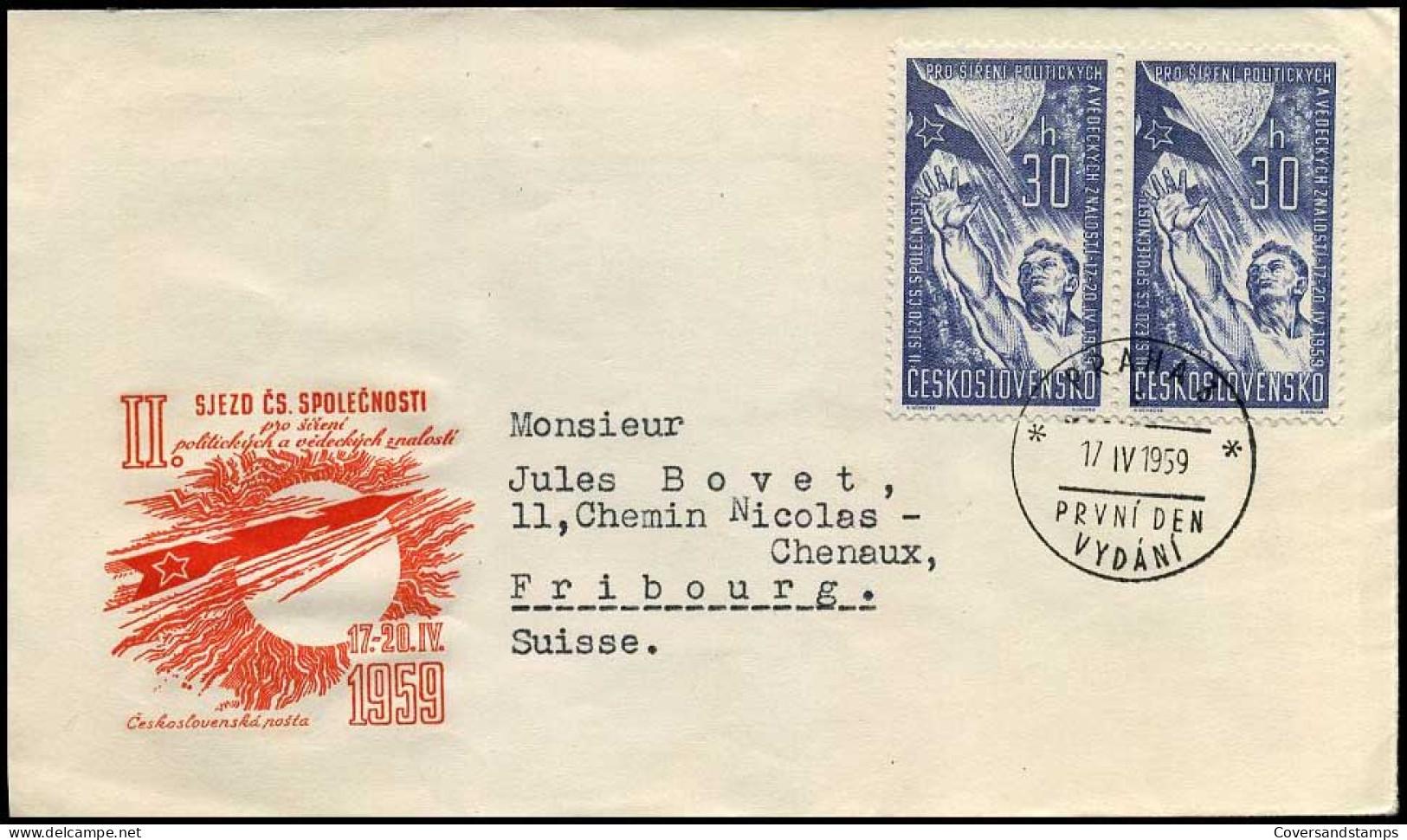 Czech Cover To Fribourg, Switzerland - Lettres & Documents