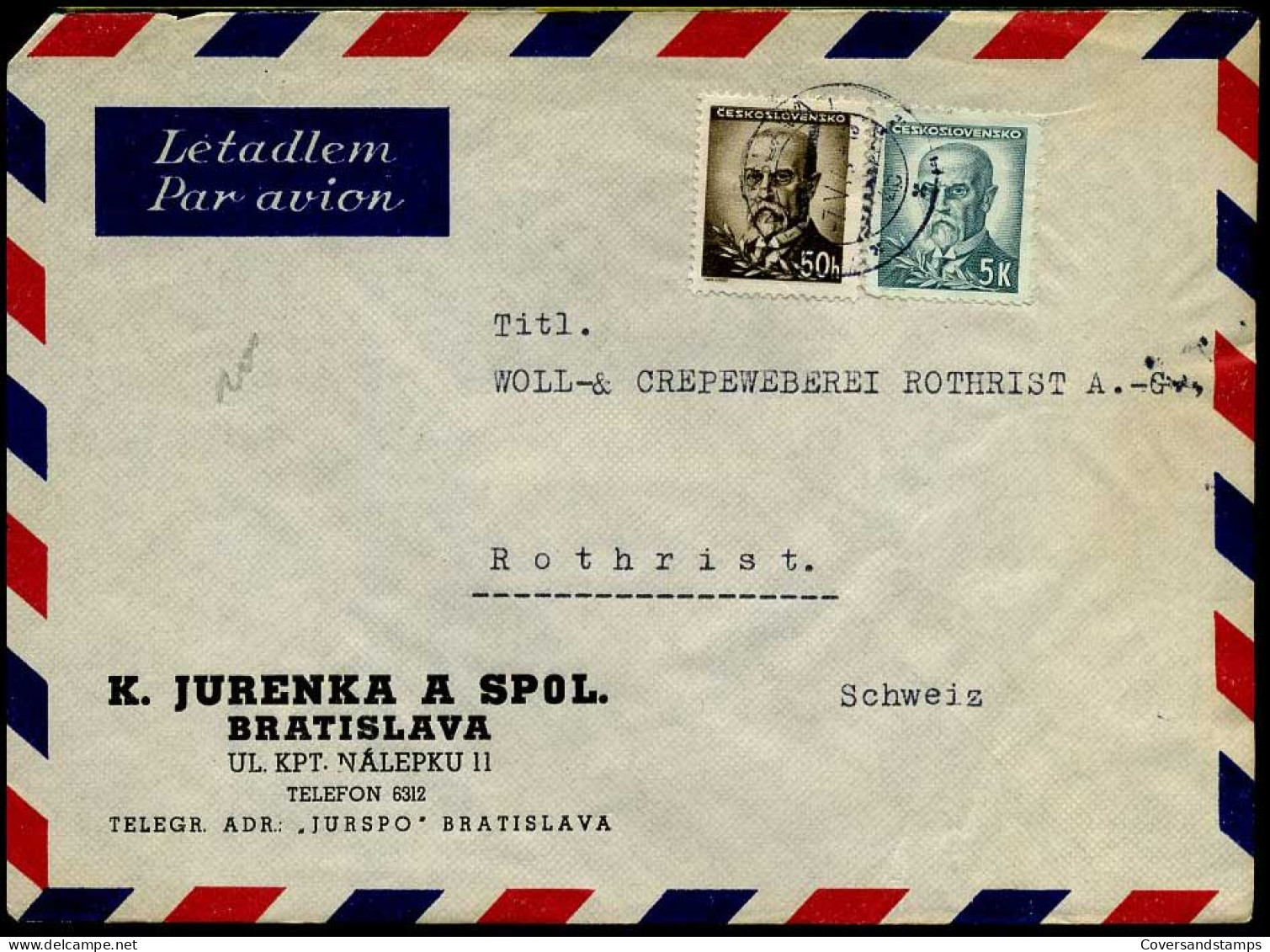Czech Cover To Rothrist, Switzerland - Briefe U. Dokumente