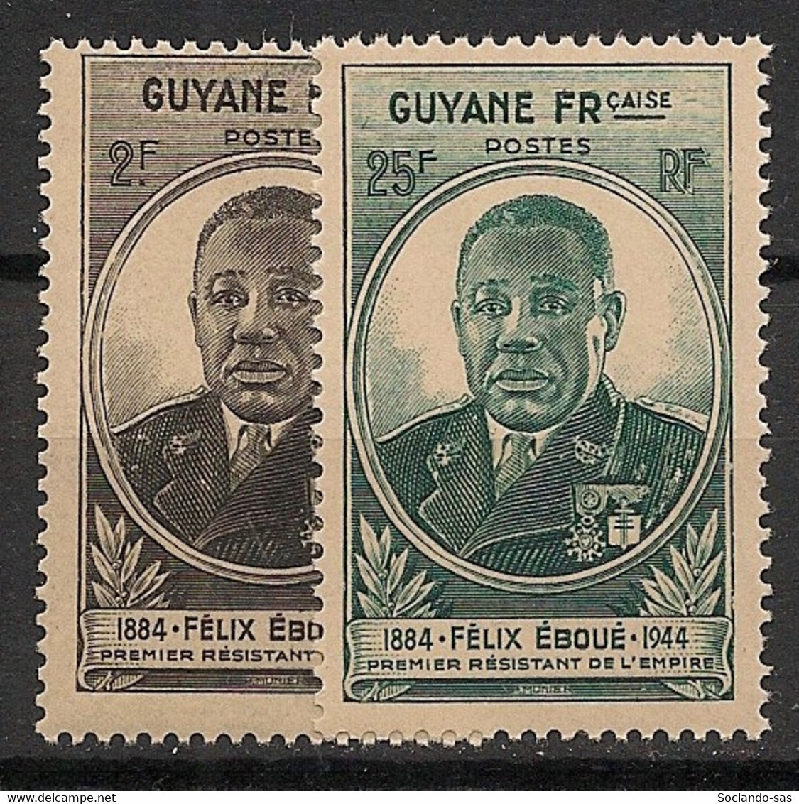 GUYANE - 1945 - N°Yv. 180 à 181 - Félix Eboué - Neuf * / MH VF - Neufs