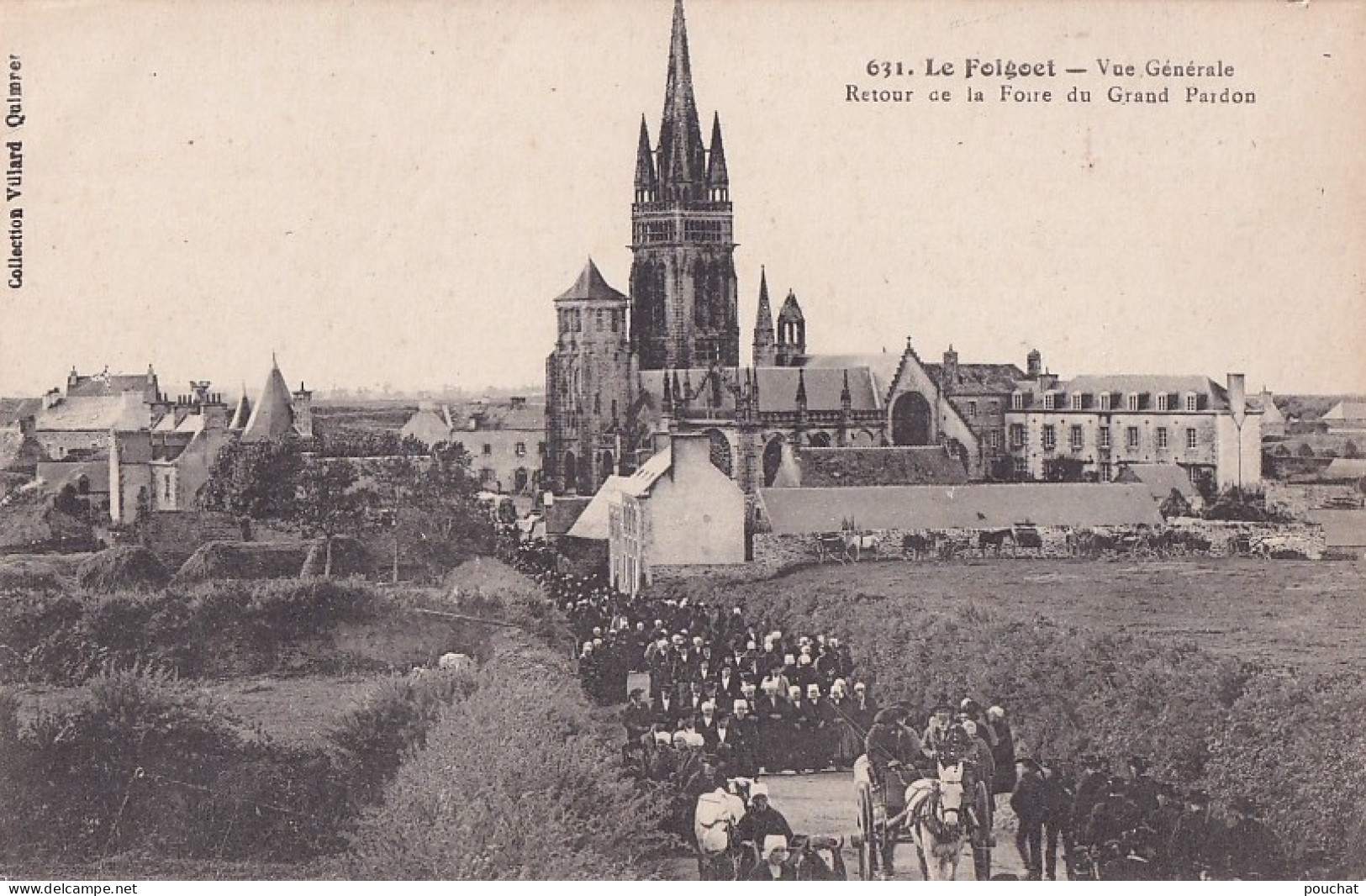  S21-29) LE FOLGOET (FINISTERE) - VUE GENERALE - RETOUR DE LA FOIRE DU GRAND PARDON - ( 2 SCANS ) - Le Folgoët