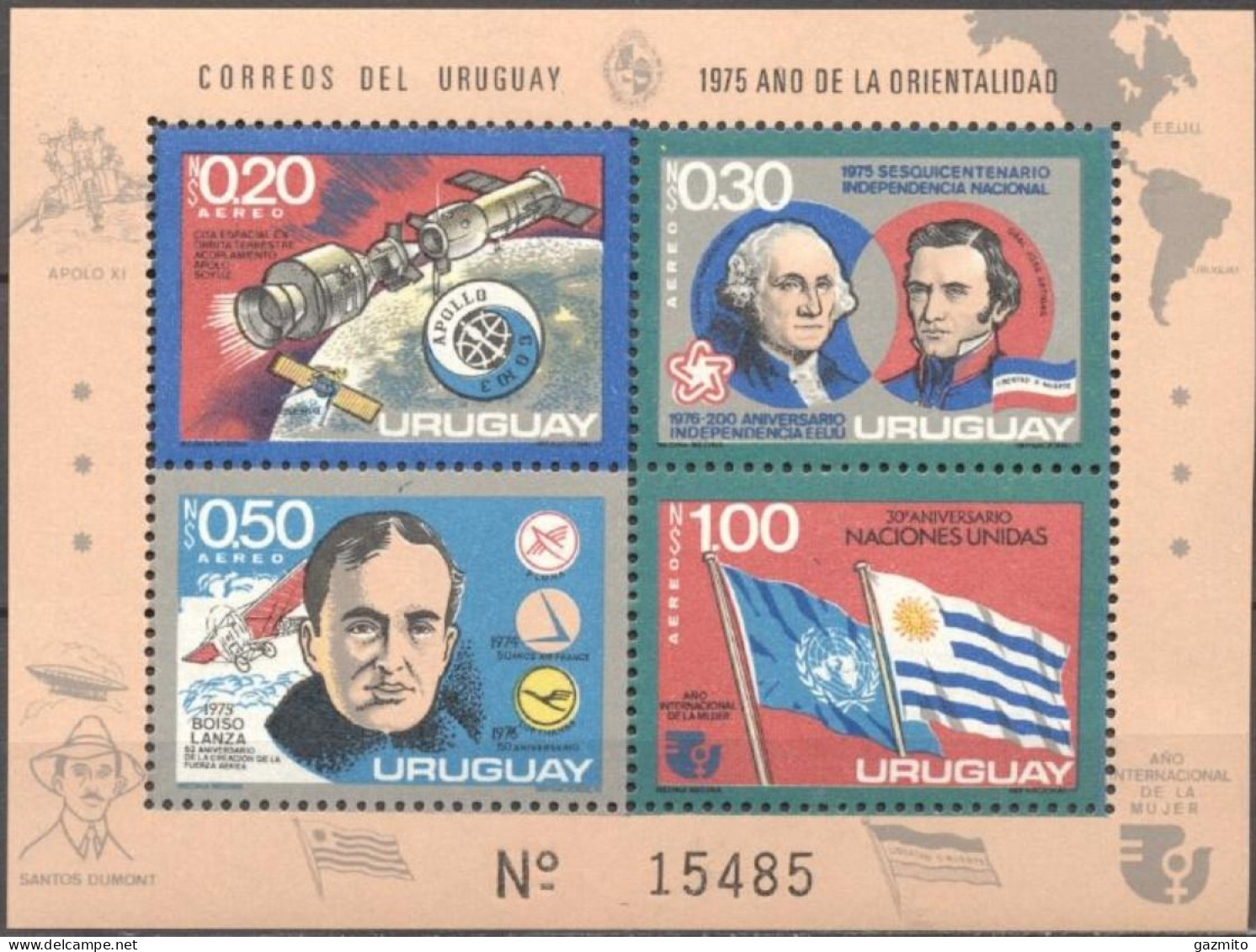 Uruguay 1975, Space, Washington, Plane, Block - George Washington