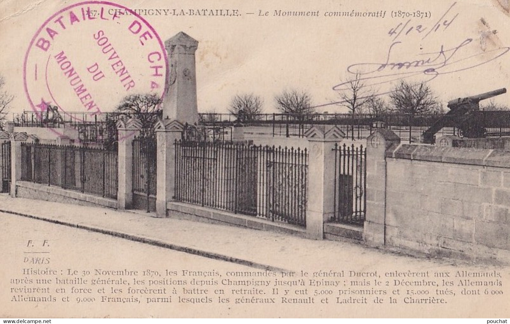 51) CHAMPIGNY LA BATAILLE - Le Monument Commémoratif - + Tampon Souvenir - 2 Scans - Champigny