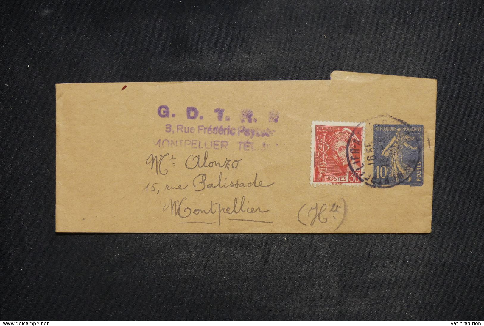FRANCE - Entier Postal ( Bande Pour Imprimés ) Semeuse 10ct + Complément De Montpellier En 1942 - L 151488 - Bandes Pour Journaux