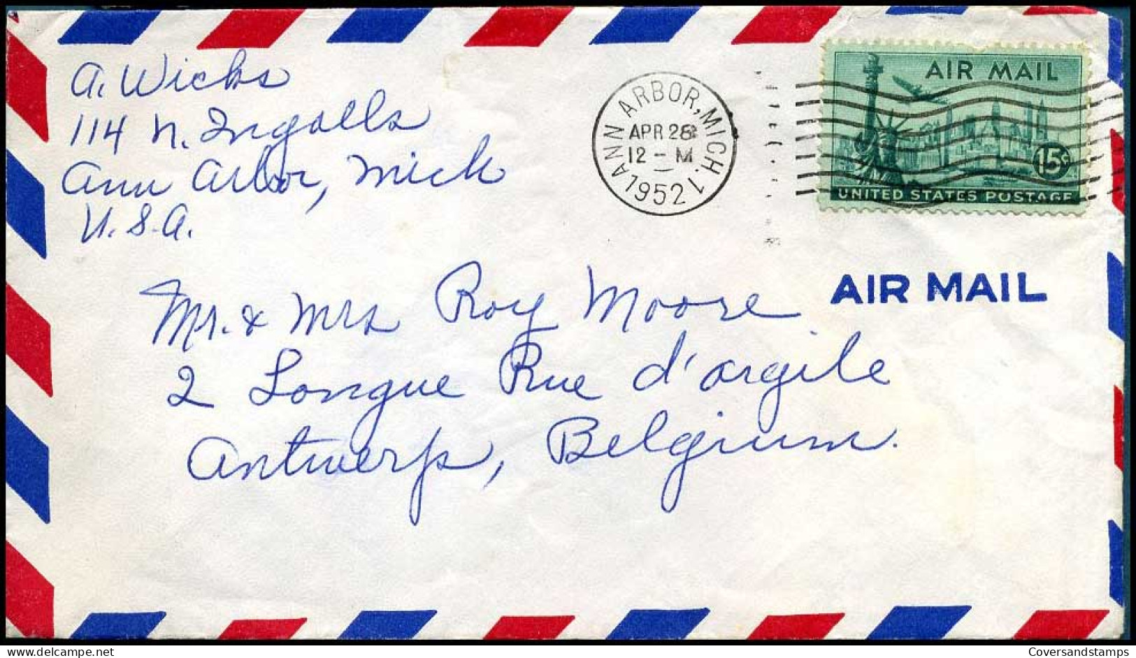 USA - Cover To Antwerp, Belgium - Lettres & Documents