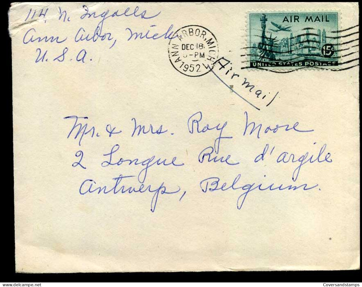 USA - Cover To Antwerp, Belgium  - Lettres & Documents