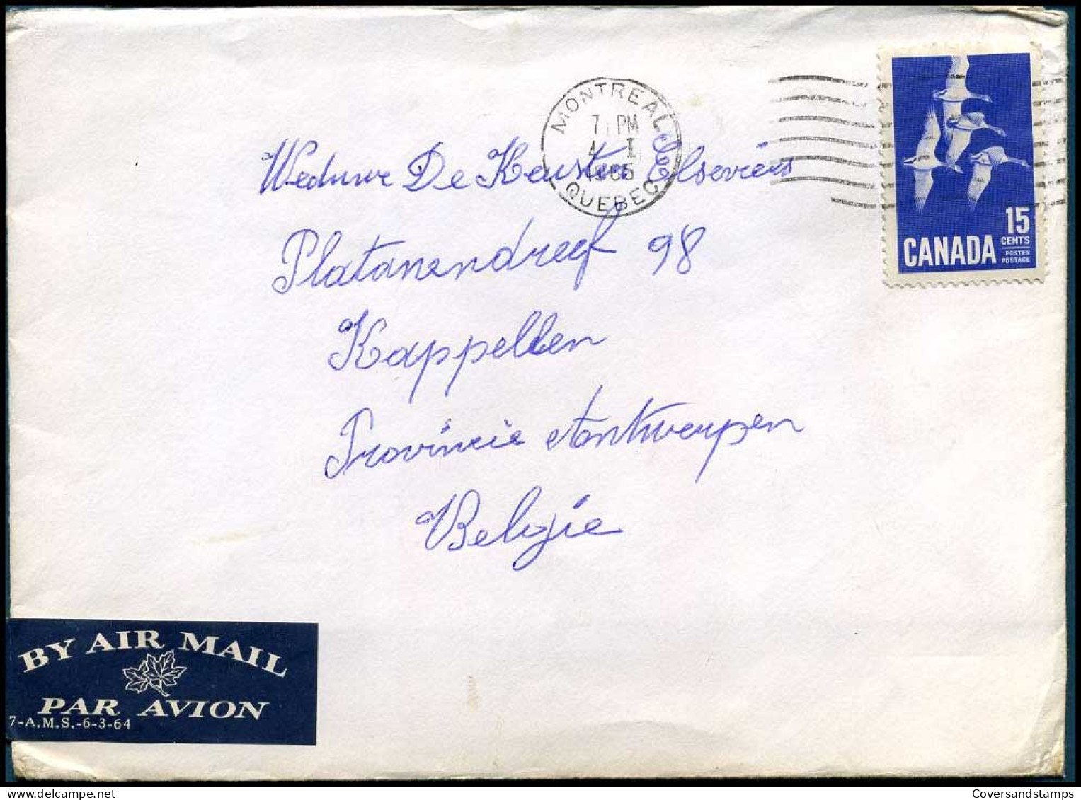 Canada - Cover To Kapellen, Belgium  - Briefe U. Dokumente