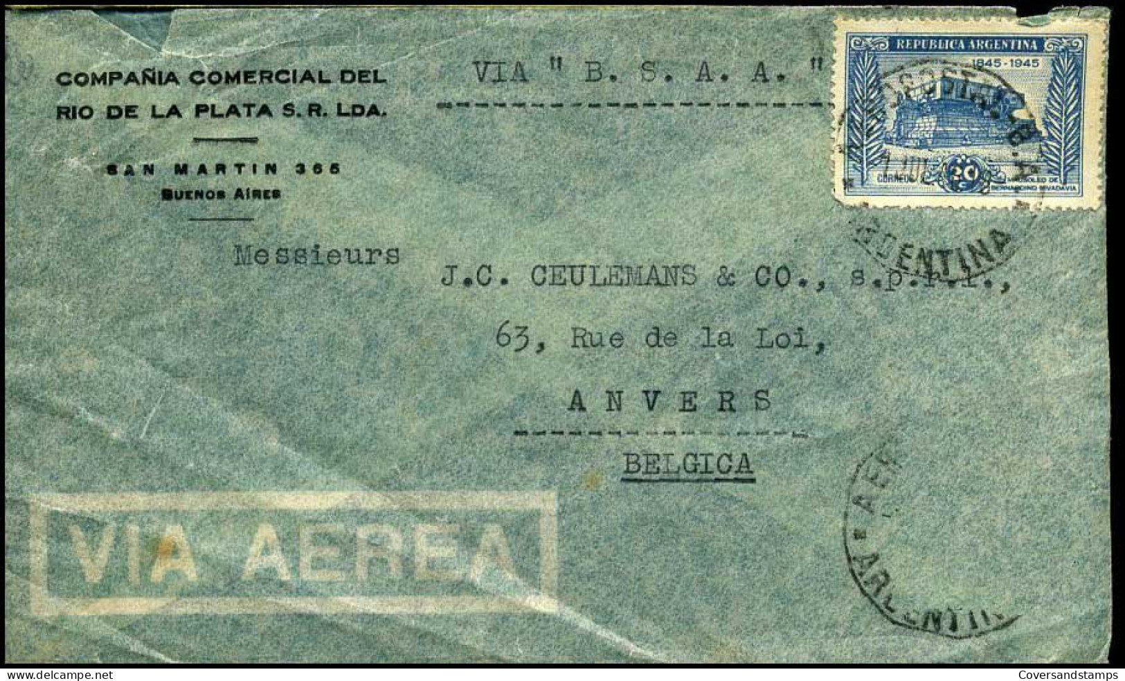 Argentina - Cover To Antwerp, Belgium - Lettres & Documents