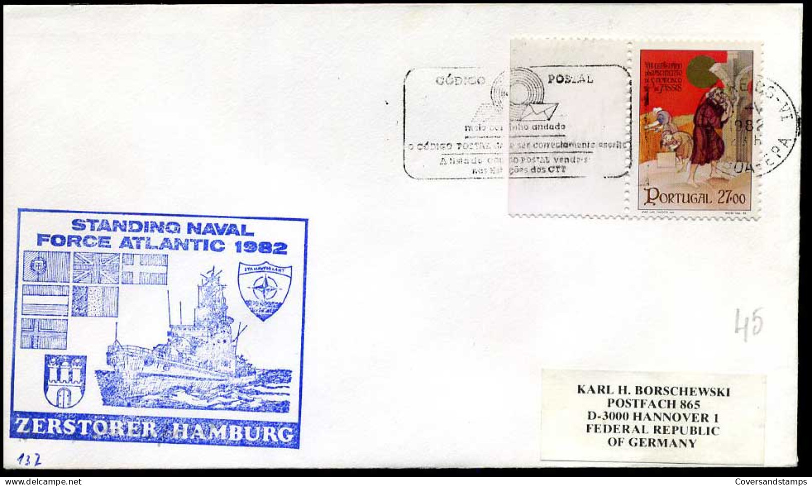Portugal - Cover To Hannover, Germany - Standing Naval Force Atlantic - Lettres & Documents