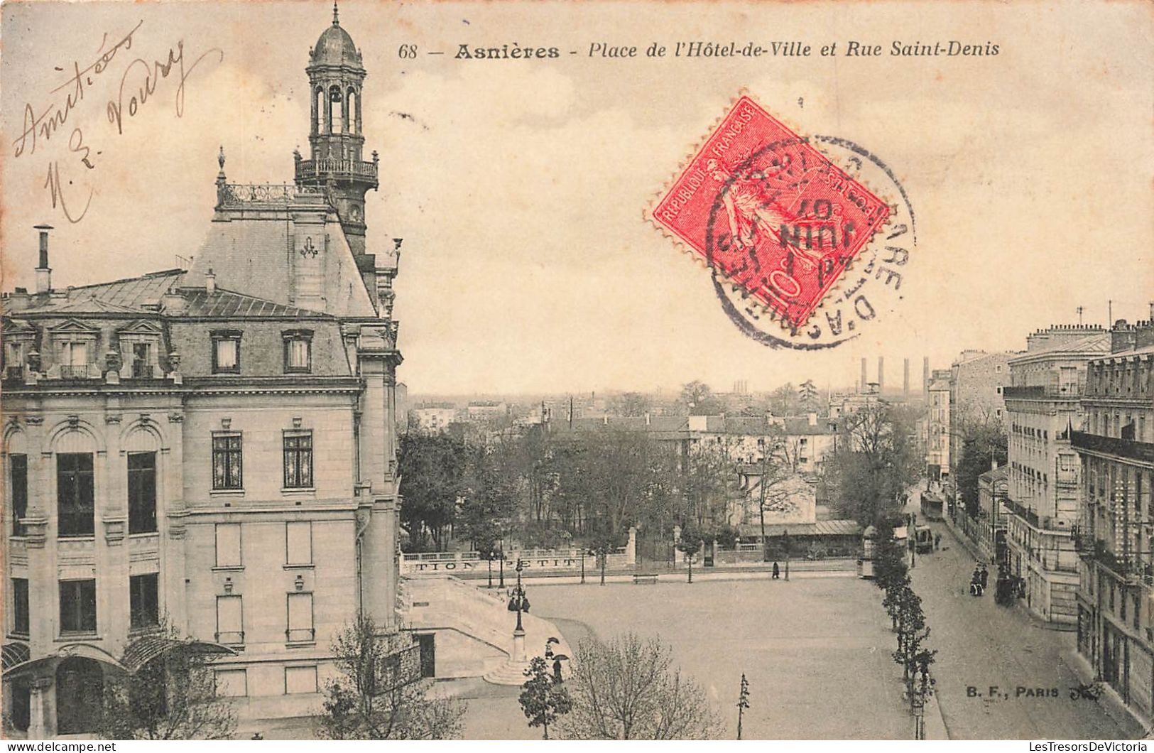 FRANCE - Asnières - Vue De La Place De L'hôtel De Ville Et Rue Saint Denis - Animé - Carte Postale Ancienne - Asnieres Sur Seine