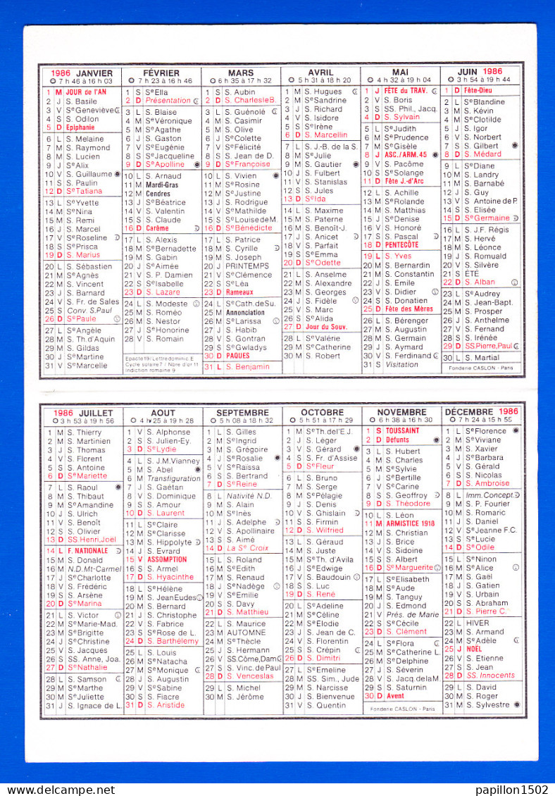 Vieux Papiers-68P51 Calendrier 1986 Pub Pour Le Populaire Du Centre, ""papillon"" Construction De Cycles, BE - Kleinformat : 1981-90