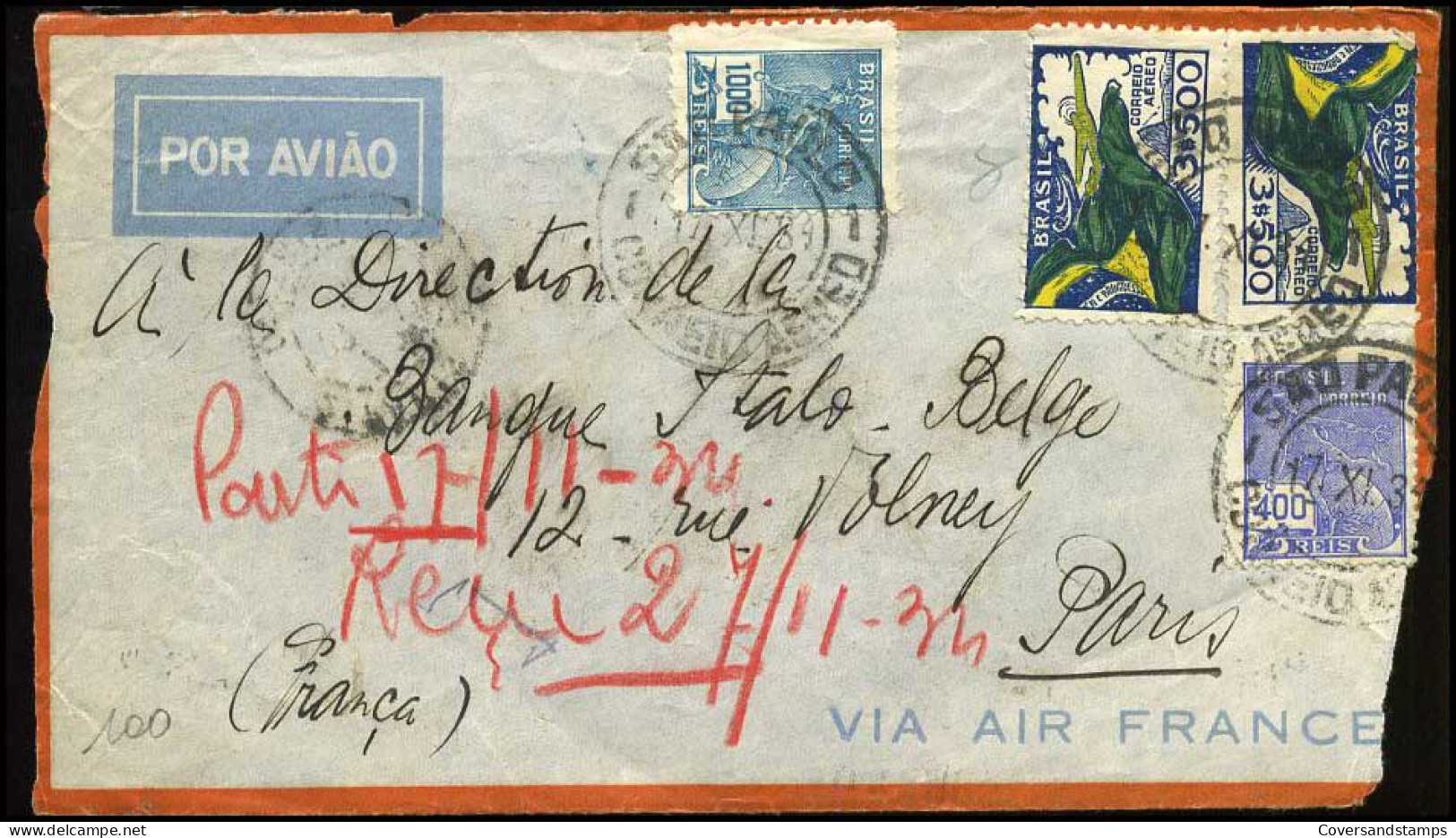 Brasil - Cover Front To Paris, France - Lettres & Documents