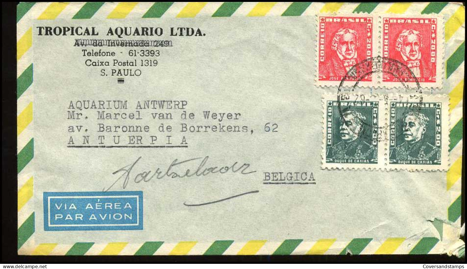 Brasil - Cover To Aartselaar, Belgium - Lettres & Documents