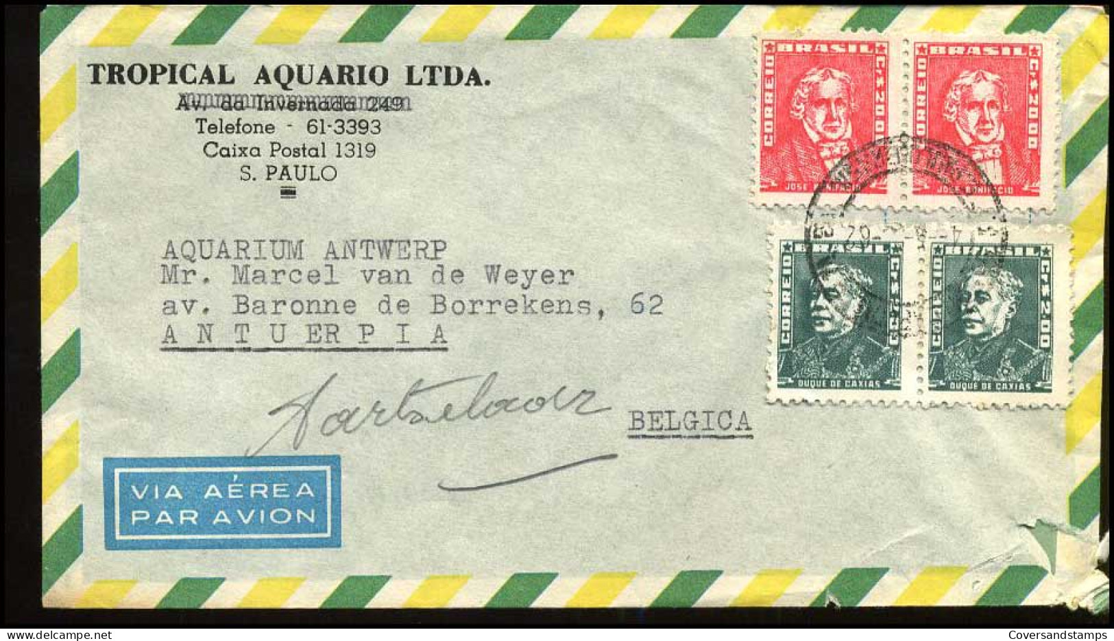 Brasil - Cover To Aartselaar, Belgium - Covers & Documents