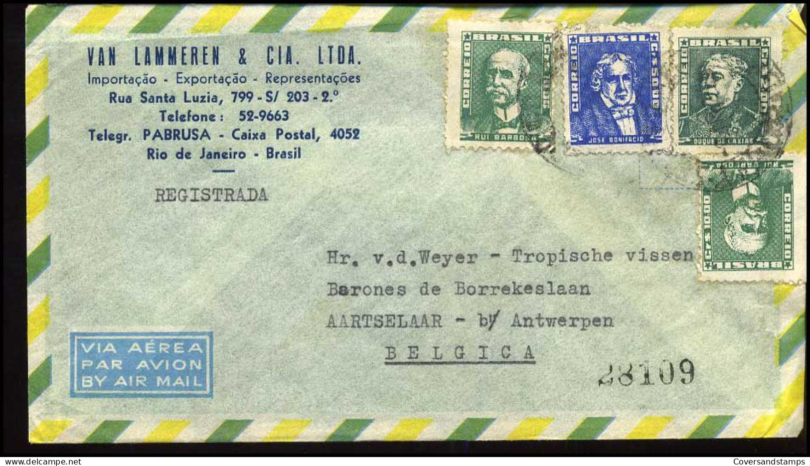 Brasil - Registered Cover To Aartselaar, Belgium - Lettres & Documents