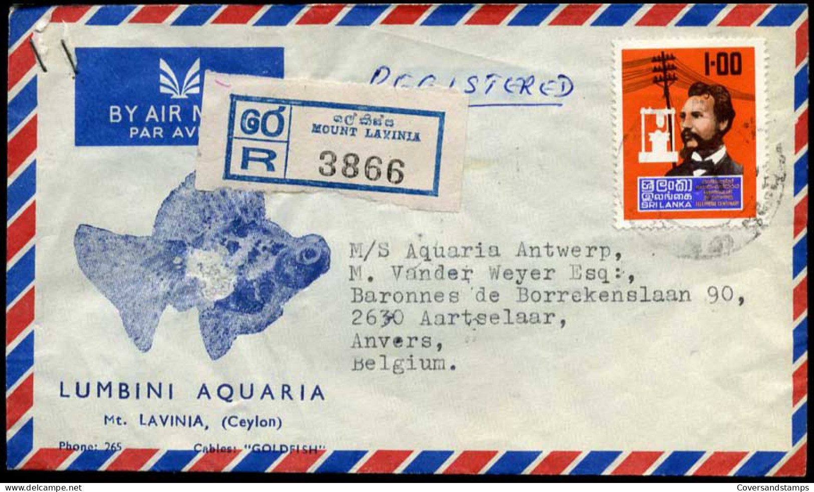 Sri Lanka - Registered Cover To Aartselaar, Belgium - Sri Lanka (Ceylan) (1948-...)
