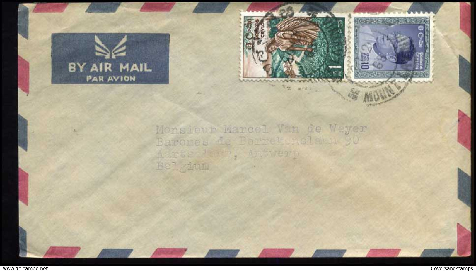 Sri Lanka - Cover To Aartselaar, Belgium - Sri Lanka (Ceylon) (1948-...)