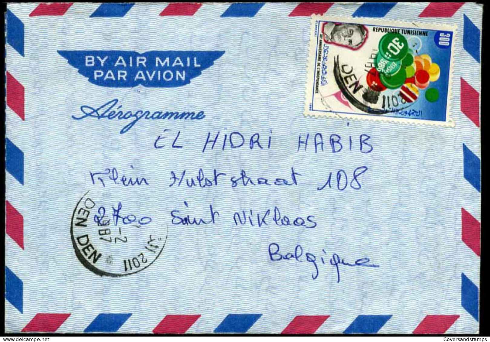 République Tunisienne - Aérogramme To Sint-Niklaas, Belgium - Ghana (1957-...)