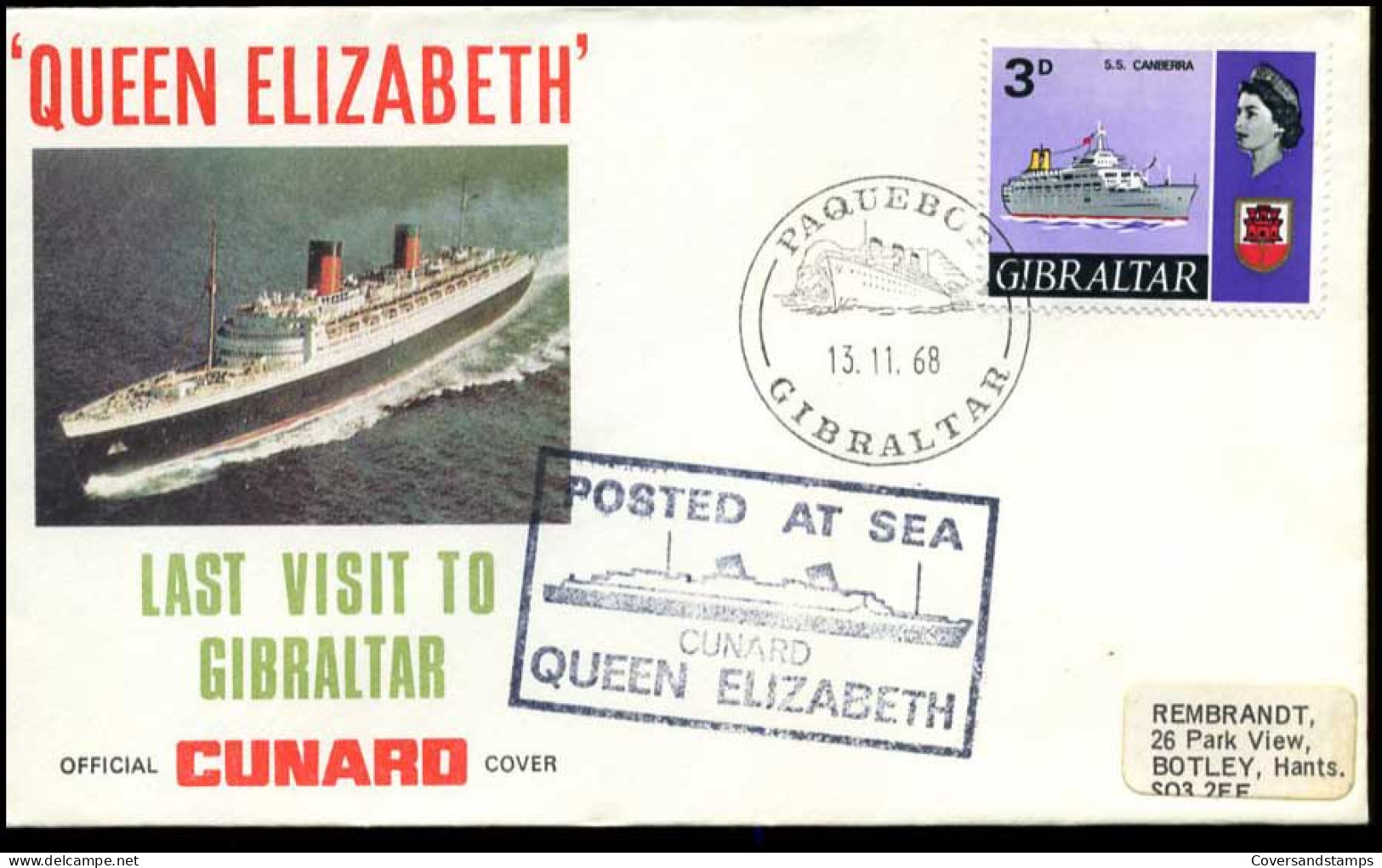 Gibraltar - "Queen Elizabeth" Last Visit To Gibraltar, Official Cunard Cover - Gibilterra