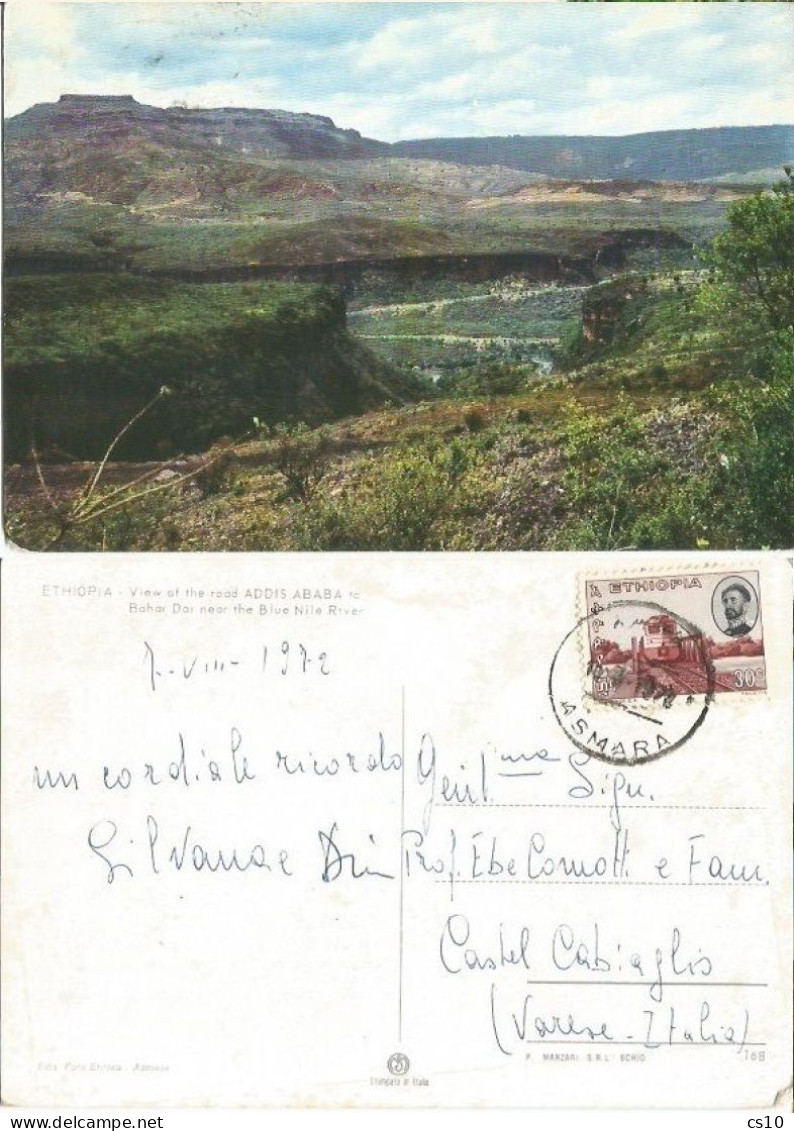Ethiopia View Road Addis To Bahar Dar Near Blue Nile River Color Pcard Asmara 10aug1972 X Italy With 1 Stamp - Ethiopië
