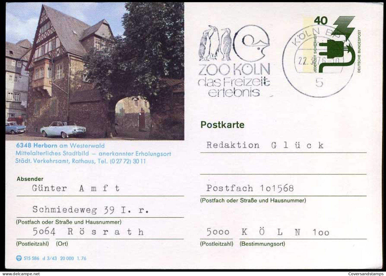 Bundespost - Postkarte Nach Köln - Postkaarten - Gebruikt